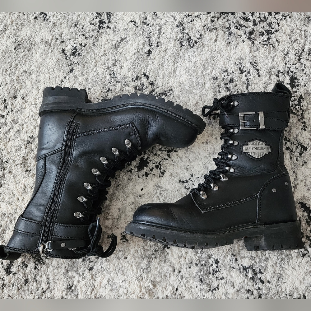 HARLEY DAVIDSON Leather Motorcycle Boots Womens Size 7.5 Black